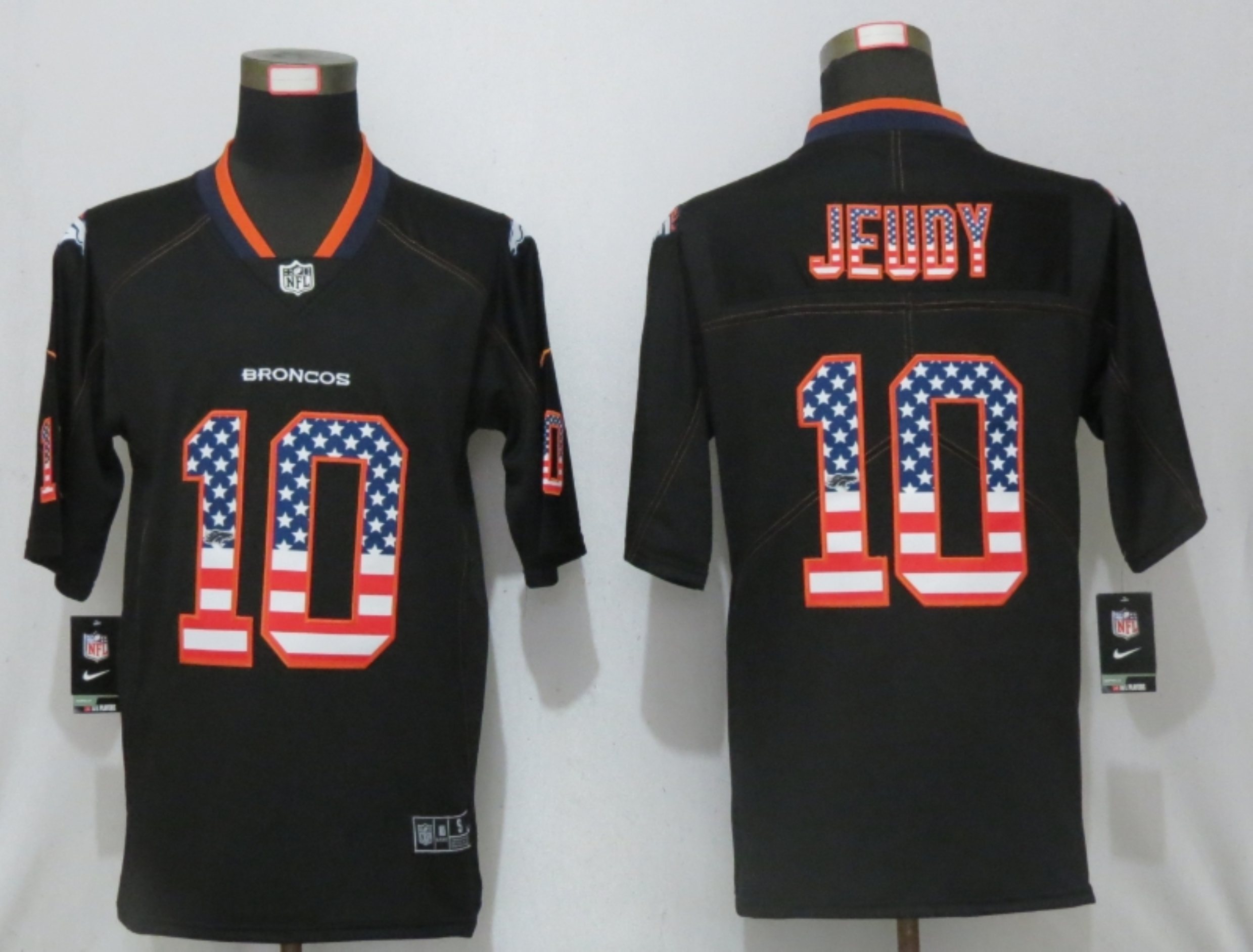 Men NEW Nike Denver Broncos #10 Jeudy USA Flag Fashion Black Elite Jersey